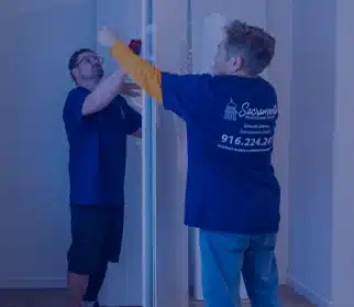 movers wrapping door